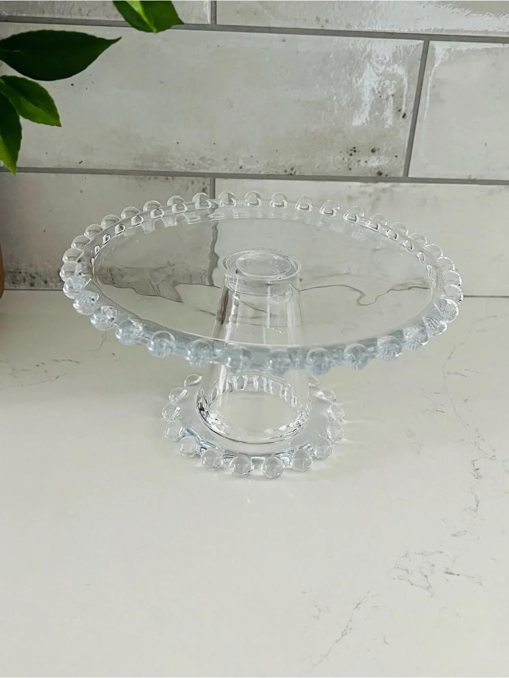CANDLEWICK Style Clear Glass Beaded Dessert Stand